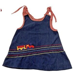 Vintage Peaches N Cream Girls Soft Denim Jumper Dress Sleeveless 2T Toddler